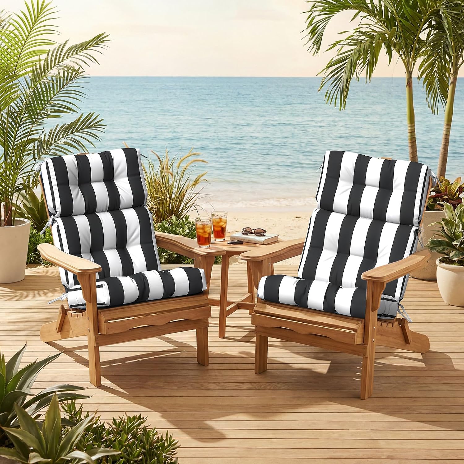Outdoor High Back Patio Chair Cushions, Tufted Rocking Chair Cushions, Adirondack Cushions for Garden Porch Home Office Chair Use, 44' x 22' x 4', 2 Pack, Cabana Black