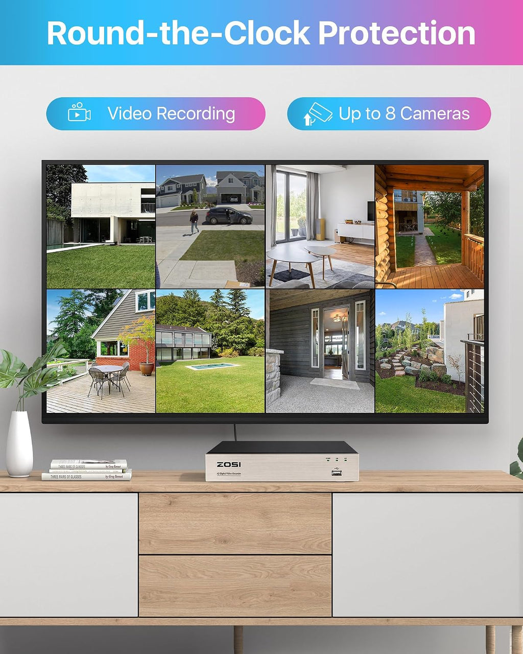 ZOSI H.265+ 8CH 5MP Lite DVR Kit with 1TB Hard Drive and 4 Outdoor Cameras, Motion Detection & Instant Alerts, Remote Access