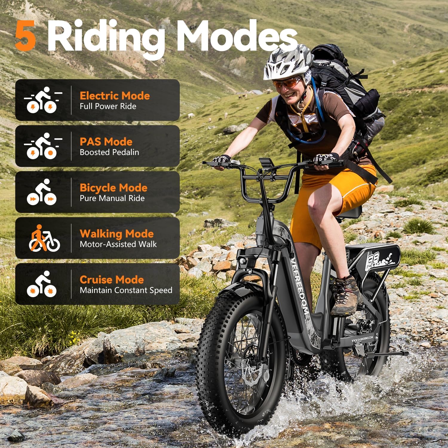 VEFREEDOM 1500W Motor Electric Bike for Adults 80 Miles 30MPH Ebike 20' x 4 Fat Tire 48V 20Ah Removable Battery Mountain E Bike Commuter Front Suspension Bicycles Men Women