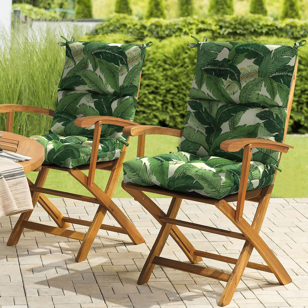 LVTXIII Outdoor Seat/Back Chair Cushion Patio Tufted High Back Cushion, Seasonal Replacement Rocking Chair Cushion with Ties (22' W x 20D', Set of 2, Swaying Palms Green)
