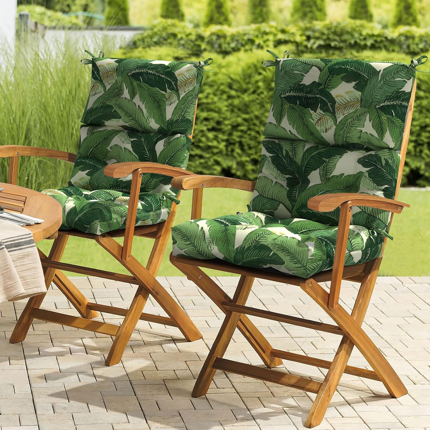 LVTXIII Outdoor Seat/Back Chair Cushion Patio Tufted High Back Cushion, Seasonal Replacement Rocking Chair Cushion with Ties (22' W x 20D', Set of 2, Swaying Palms Green)