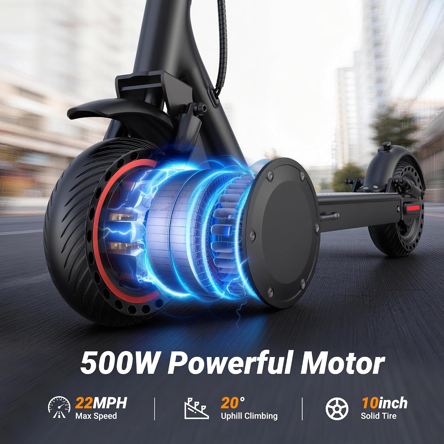 Electric Scooter, 350W-500W Motor, 9 MPH to 22MPH, 10-41 Miles Range, Dual Suspension, Dual Braking, App Control, Foldable Commuter E Scooter for Adults and Teens