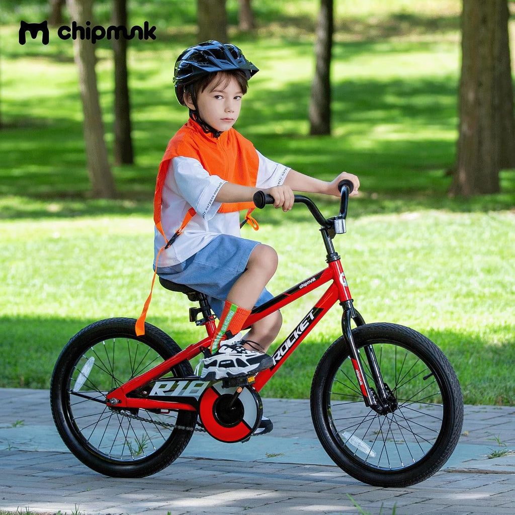 Chipmunk Rocket Kids Bike Toddlers 18 Inch Wheel Bicycle Beginners Boys Girls Ages 6-9 Years with Training Wheel, Multiple Colors
