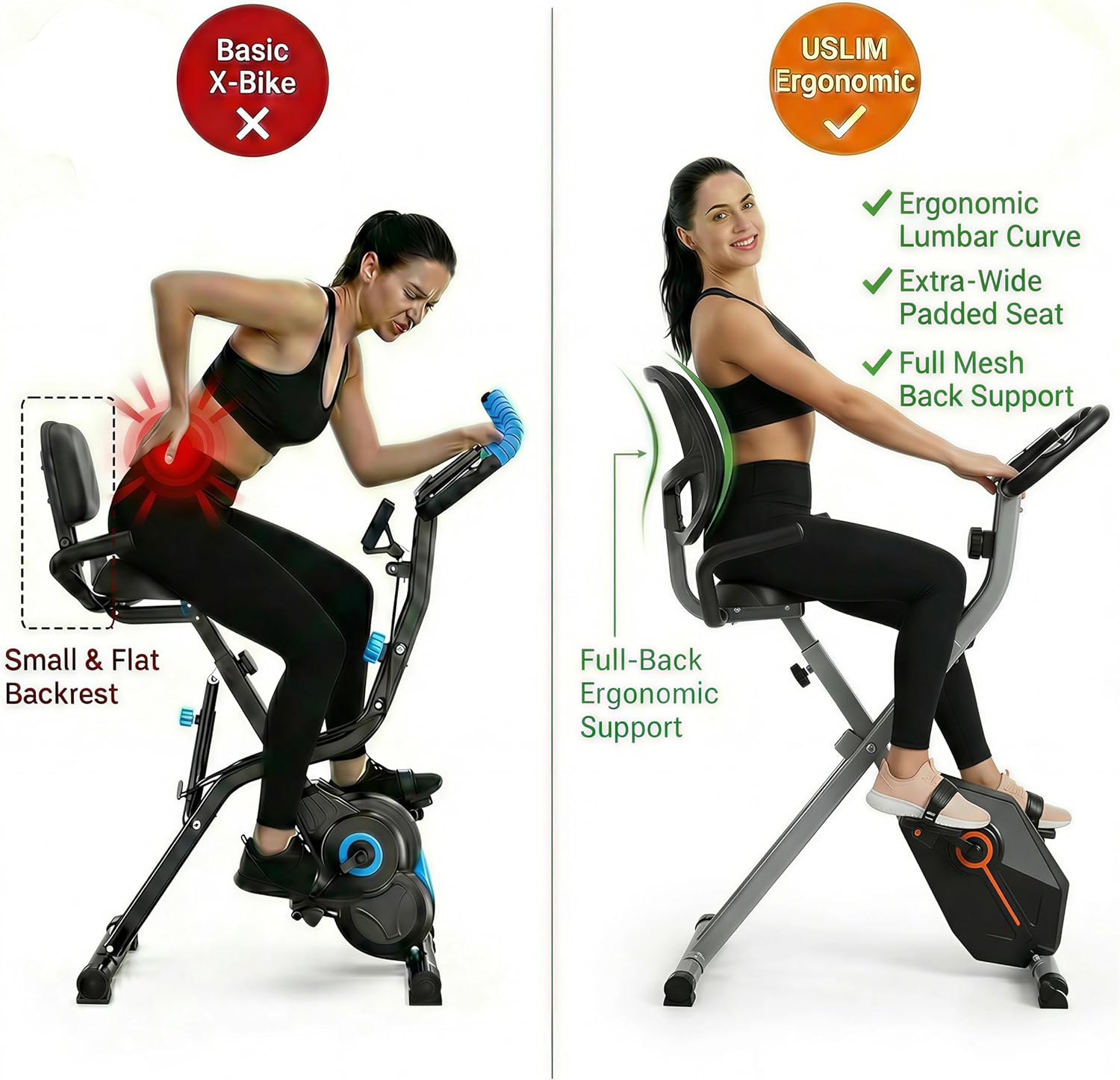 USLIM Foldable Exercise Bike Stationary Bikes for Home, 5 IN 1 Indoor Workout Bike, Cycling Bike with 16-Level Quiet Magnetic Resistance, 6.6 LBS Flywheel and 300LBS Capacity for Senior and Home Workout