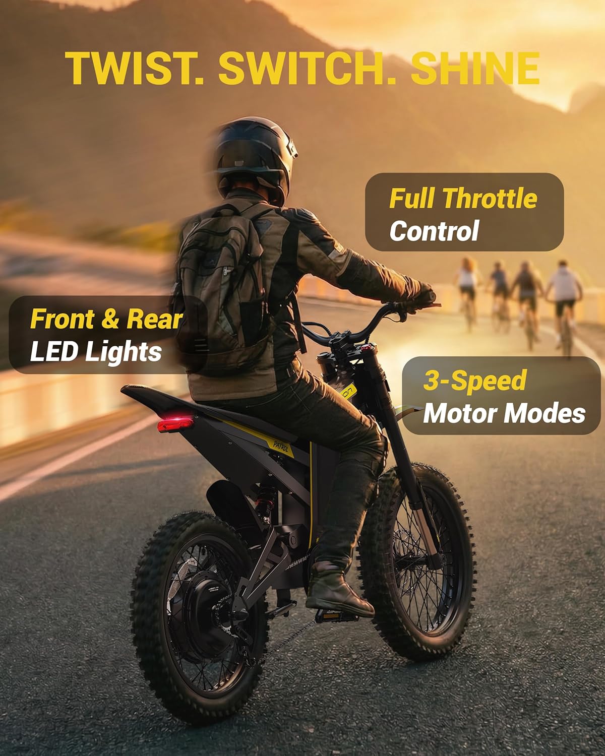 Jasion Patrol 52 Electric Dirt Bike for Adults&Teens,4000W Peak 40MPH Electric Bike with 52V 30AH 1560Wh Battery E Dirt Bike,50-Mile Range,19''/17''Off-Road Tires,Full Hydraulic Brakes&Dual Suspension