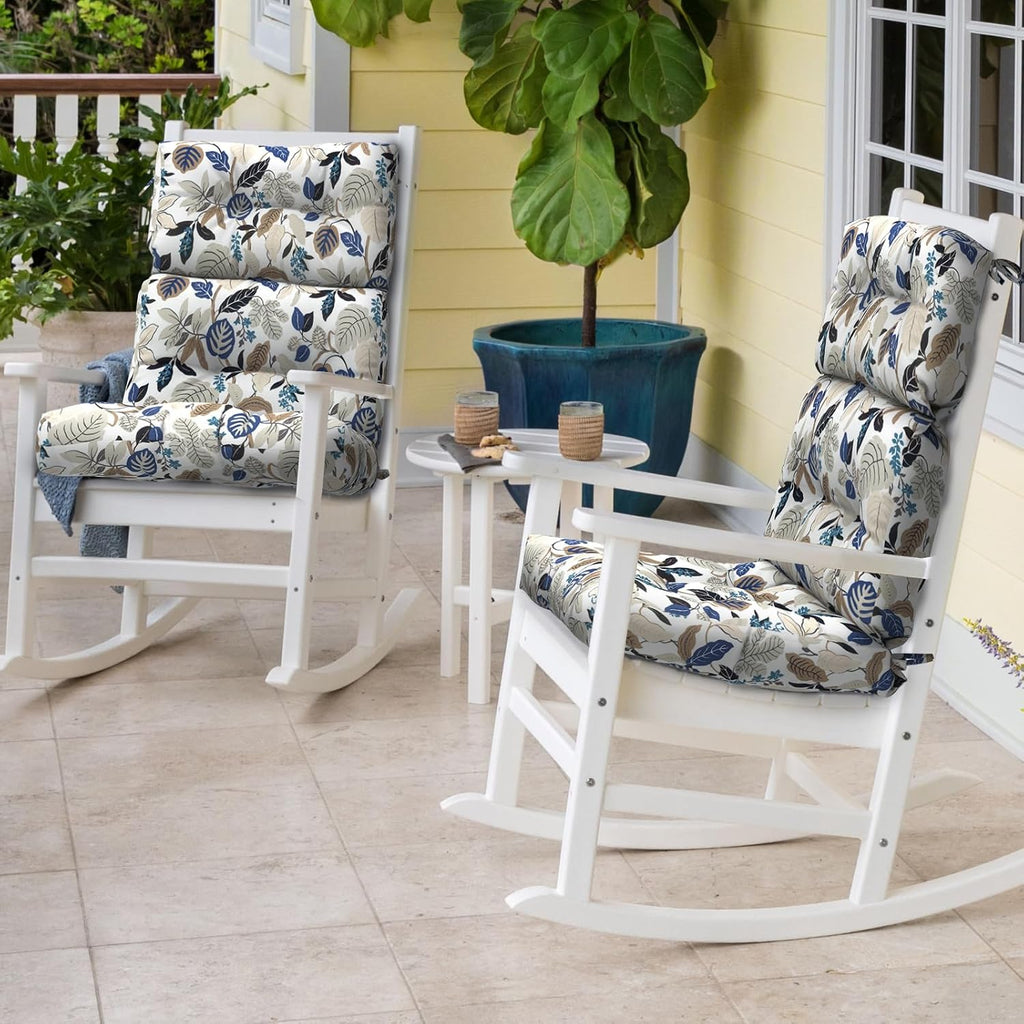 Outdoor High Back Chair Cushions Set of 2, Waterproof Chair Cushions for Patio Home Garden, Replacement Rocking Chair Cushion with tie 22' W x 20' D, Breeze Leaves Beige