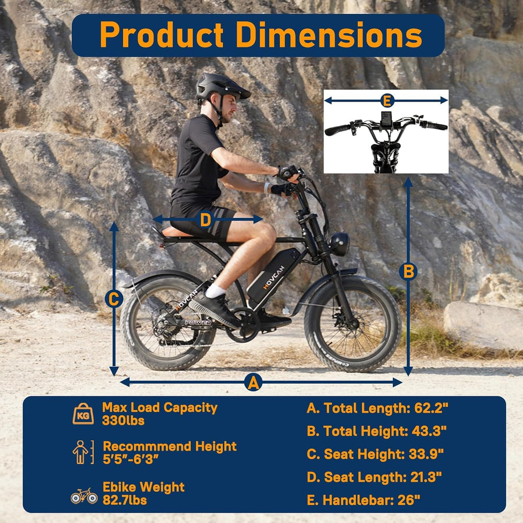 Movcan V60 Series Electric Bike for Adults,1000W/1500W, 30/33MPH,48V 15.6/18.2 Battery,Up to 80Mile Dual Hydraulic Brake,20' Fat Tire,7-Speed Motorcycle Ebike for Commuting/Off-Roading