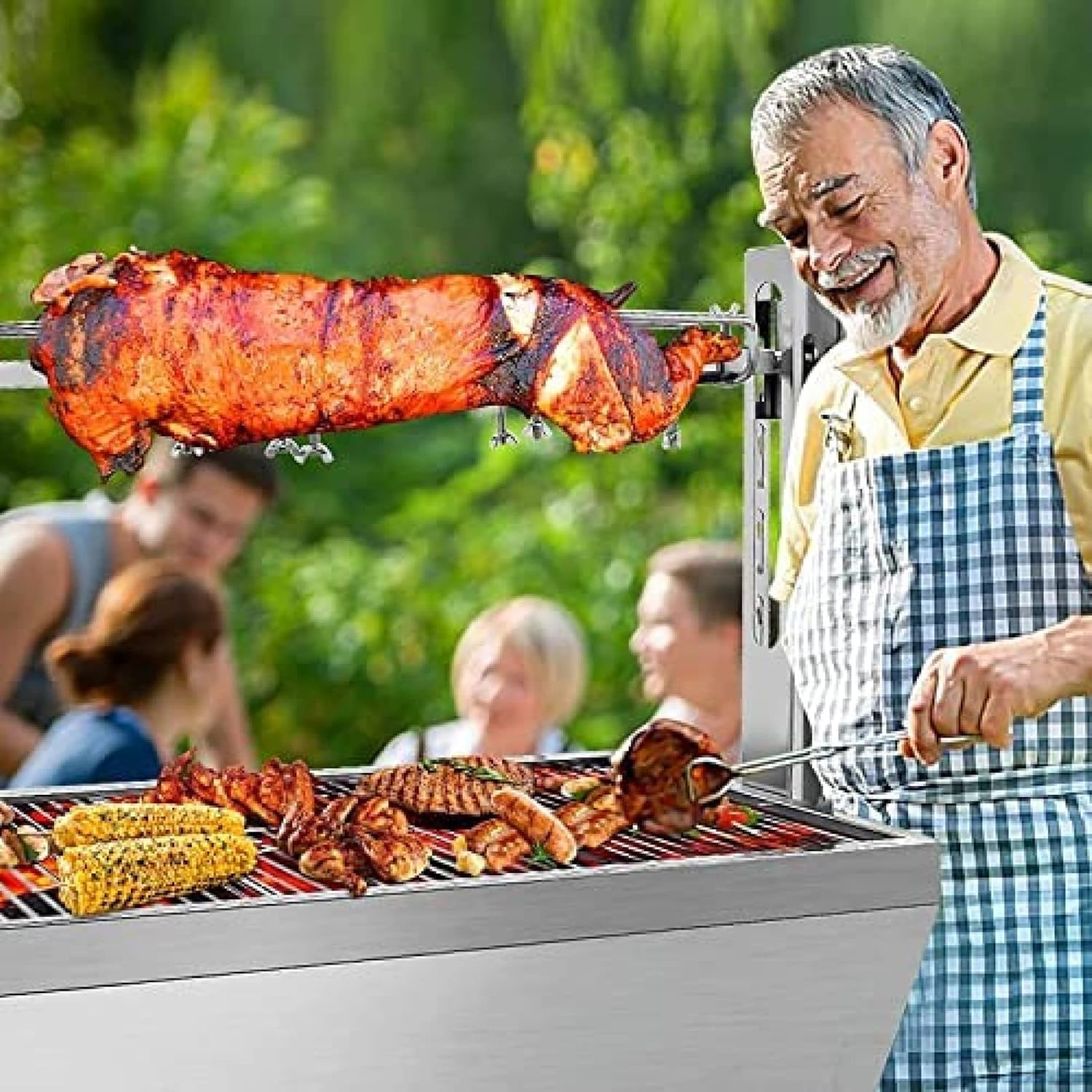 bbq rotisserie grill roaster charcoal roast machine charcoal bearing lamb spit roaster hog roasting machine for outdoor picnic camping height-adjustable,without baffle