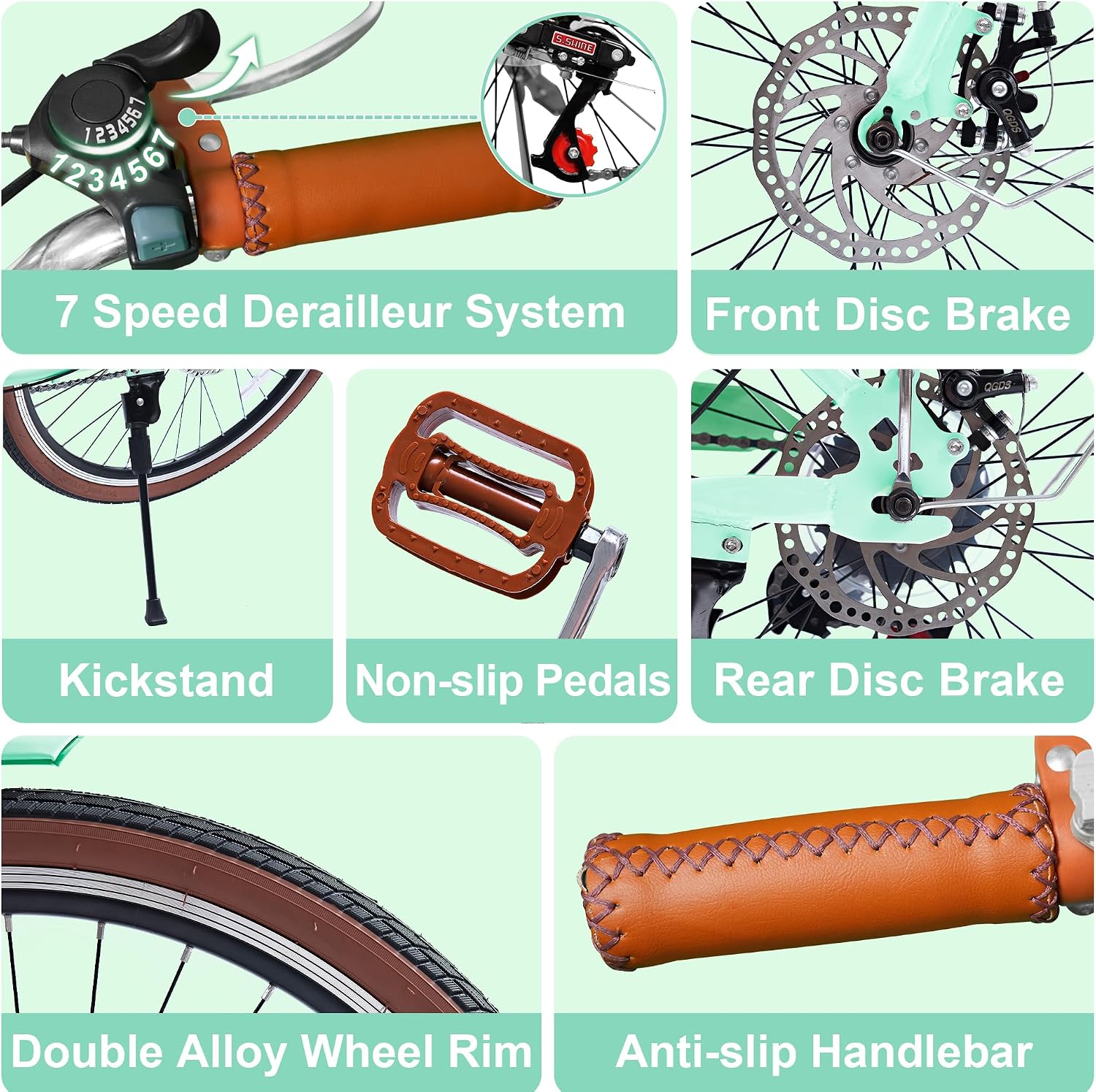 DEYGIA Beach Cruiser Bike for Women, 24 26 inch 7 Speed Commute Bike for Adults, Womens Bicycle with Ratten Basket and Adjustable Seat, Lightweight Step Through Bike for Adults Women Ladies