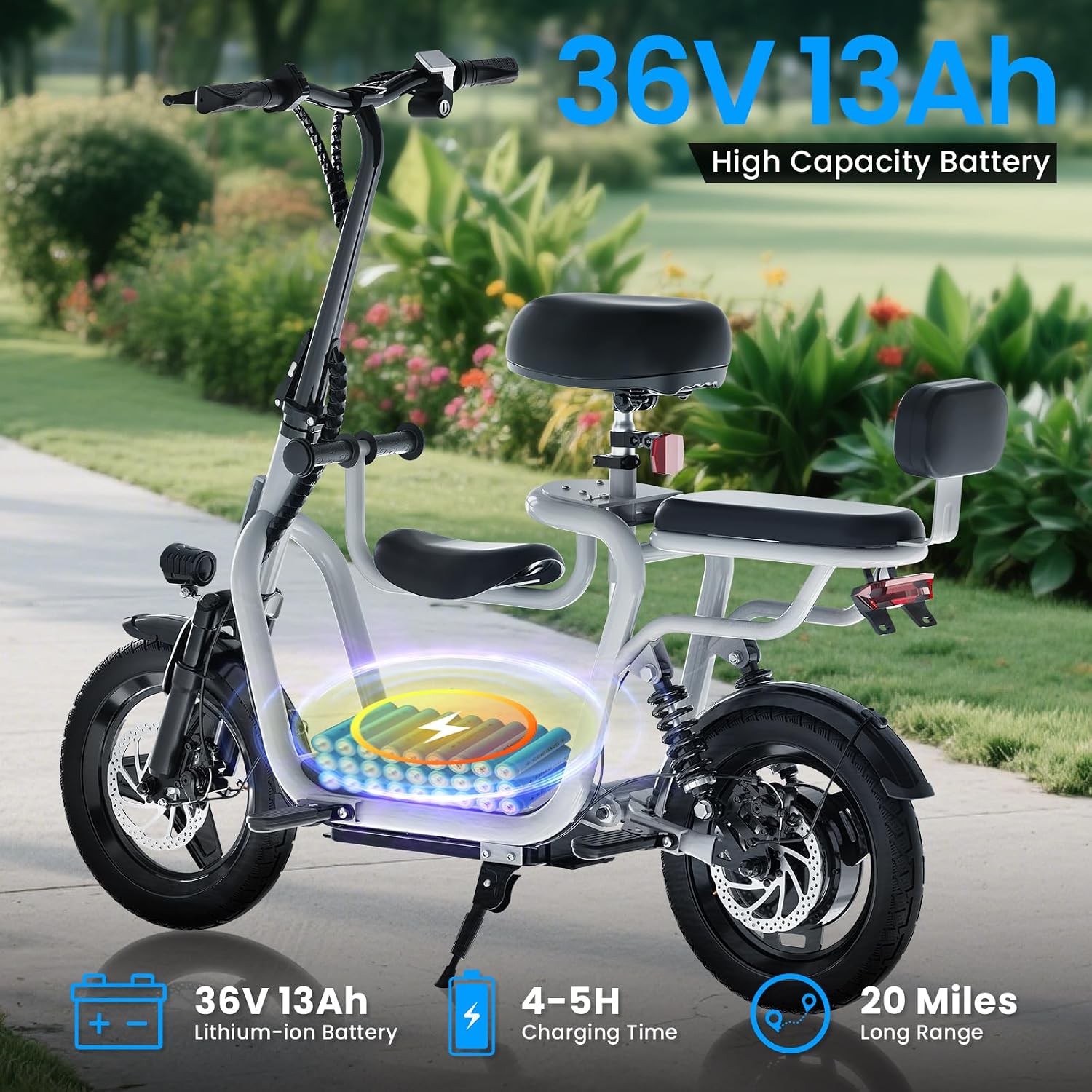 EILLEO Electric Scooter with Seat for Adult, 36V/48V Electric Scooter for Adults 500W/750W Motor, 20 Mile Range, 17.4/18.75mph, Dual Brakes, 14'/12' Tires, e Scooters with Seat