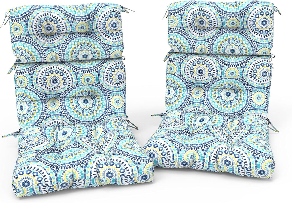 Outdoor High Back Patio Chair Cushions, Tufted Rocking Chair Cushions, Adirondack Cushions for Garden Porch Home Office Chairs Use, 44' x 22' x 4', 2 Pack, Delancey Lagoon