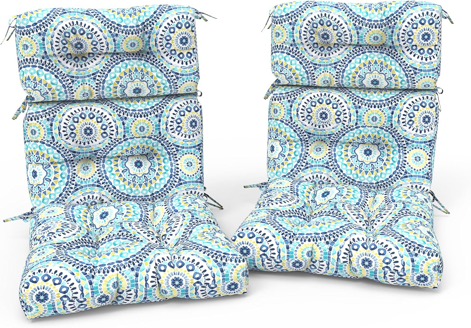Outdoor High Back Patio Chair Cushions, Tufted Rocking Chair Cushions, Adirondack Cushions for Garden Porch Home Office Chairs Use, 44' x 22' x 4', 2 Pack, Delancey Lagoon