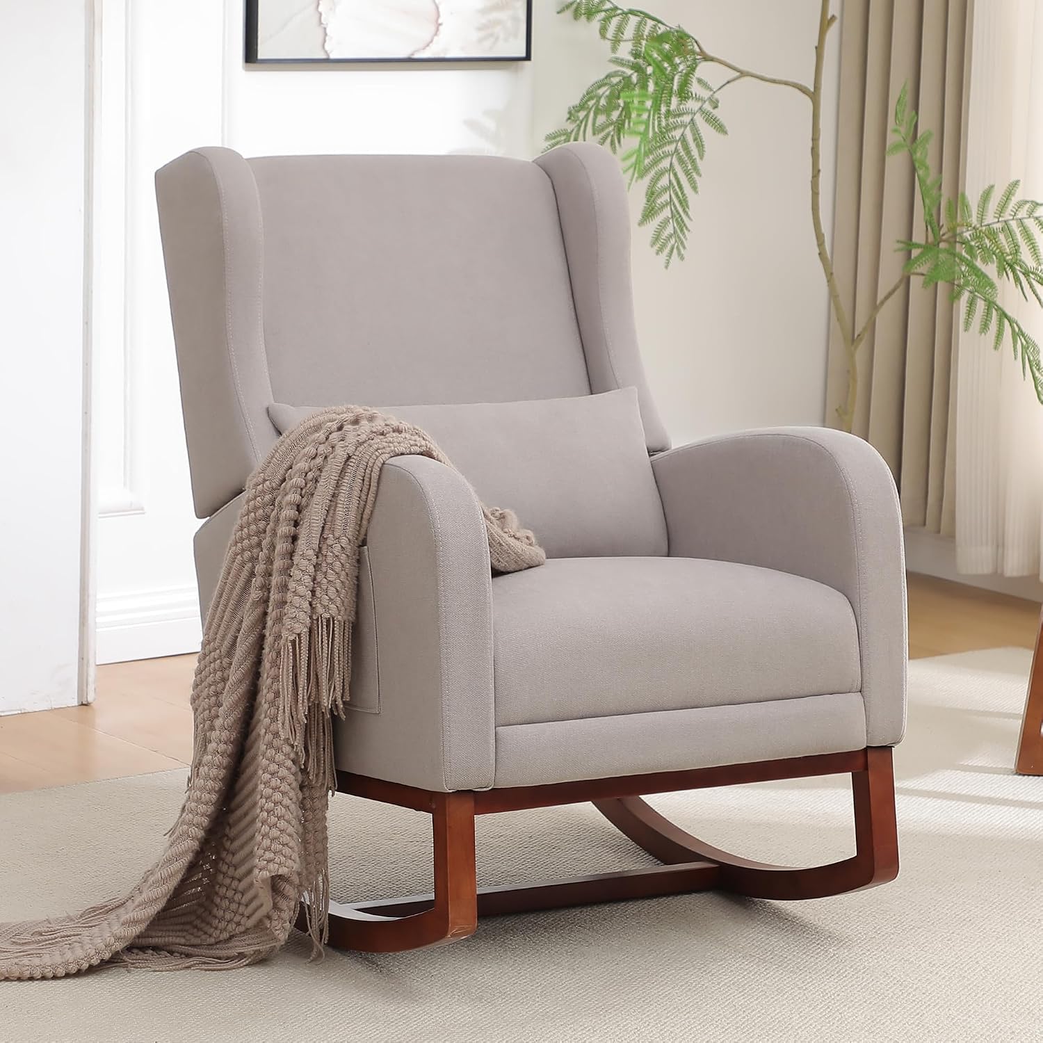 HCHAIRH Rocking Chair Nursery, Nursery Rocking Chairs with Foot Rest, Comfy Glider Rocker Nursing Chair with Back Pillow for Nursing, Living Room, Bedroom, Light Grey