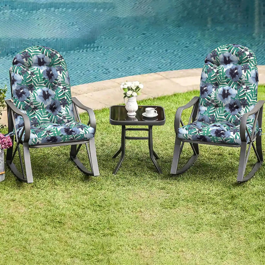 LVTXIII Outdoor Adirondack Chair Cushions, 44x19x4 Inch Non-Slip High Back Rocking Chair Cushion, Tufted Seat Cushion for Patio Furniture, Set of 2, Blue Salmone Tropical