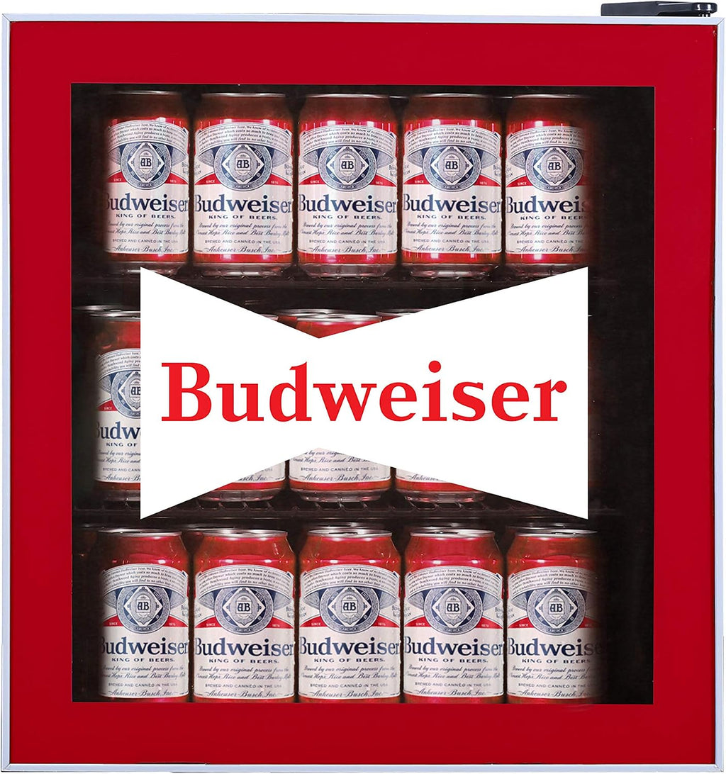 CURTIS MIS168BUD Budweiser Mini Beverage Cooler - 70 Can or 17 Bottles Beer Fridge with Glass Door for Soda + Adjustable Thermostat, Perfect for Home, Office, or Dorm, 1.8 cu ft