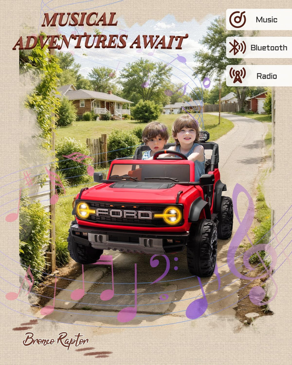 First Ride On Ford Bronco 24V Ride on Toys for Boys & Girls, 2 Seater Kids Electric Car with Remote Control, Kids Ride on Truck with Rear Wheels Suspension, Led Lights, Safety Belt (24V, Red)