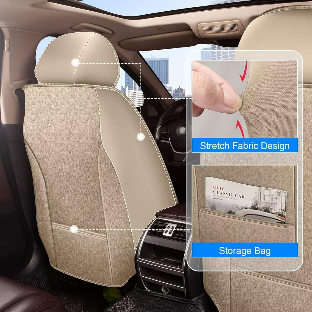 IKABEVEM Seat Covers Fit for Nissan Pathfinder 2011-2024 2025 2026 2PCS Front Car Seat Covers Faux Leather Seat Cushion Waterproof Auto Protectors(Beige)-2 Front Seat Covers