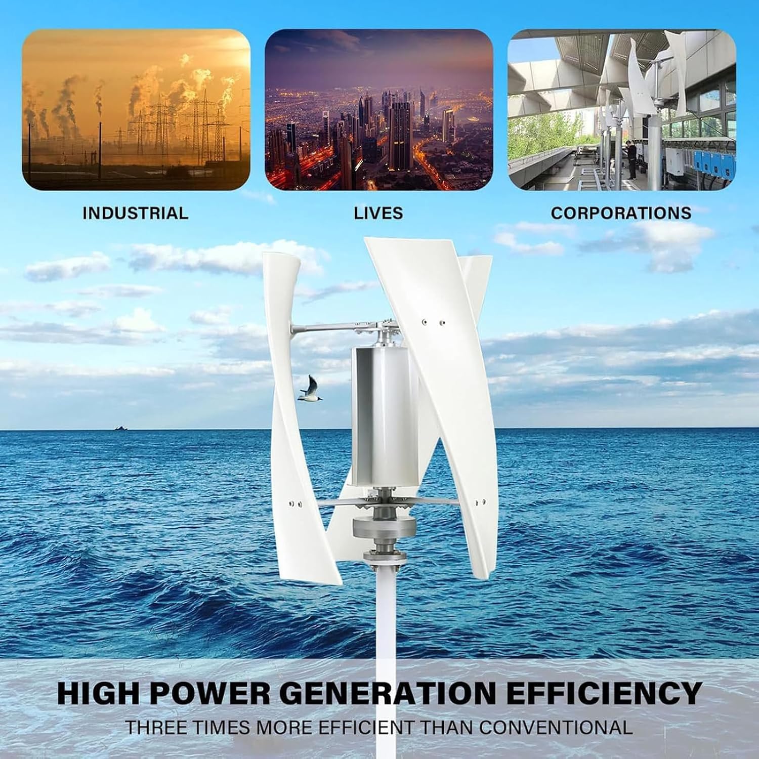 Wind Turbine Generator Kit,3000W Magnetic Levitation Upright Wind Turbine 12V 24V 48V 220V with Waterproof Charge Controller Electricity Producer Equipment for Home RV Roof 48V