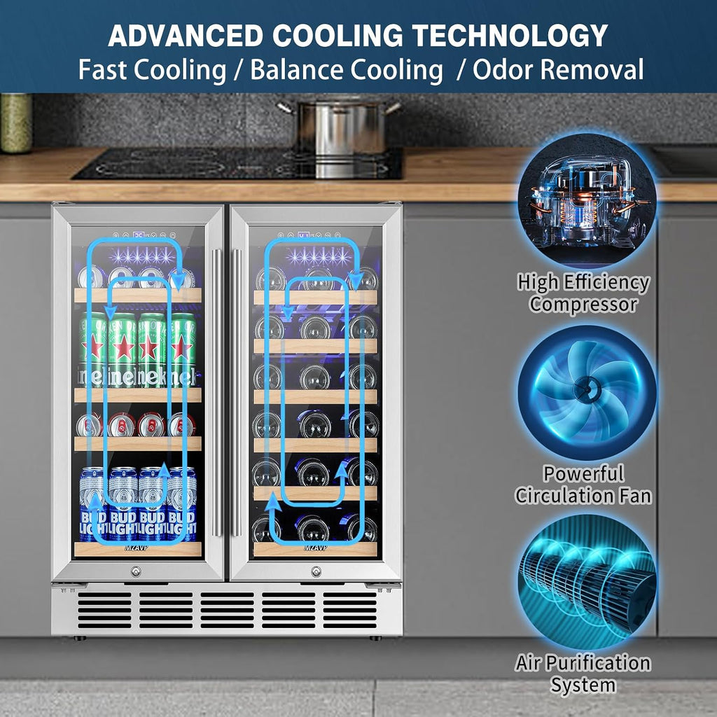 30 Inch Wine and Beverage Refrigerator, Dual Zone Wine Fridge with Quiet & Upgraded Cooling System, Large Capacity Beverage Cooler, Built-In or Freestanding, Holds 30 Bottles and 110 Cans