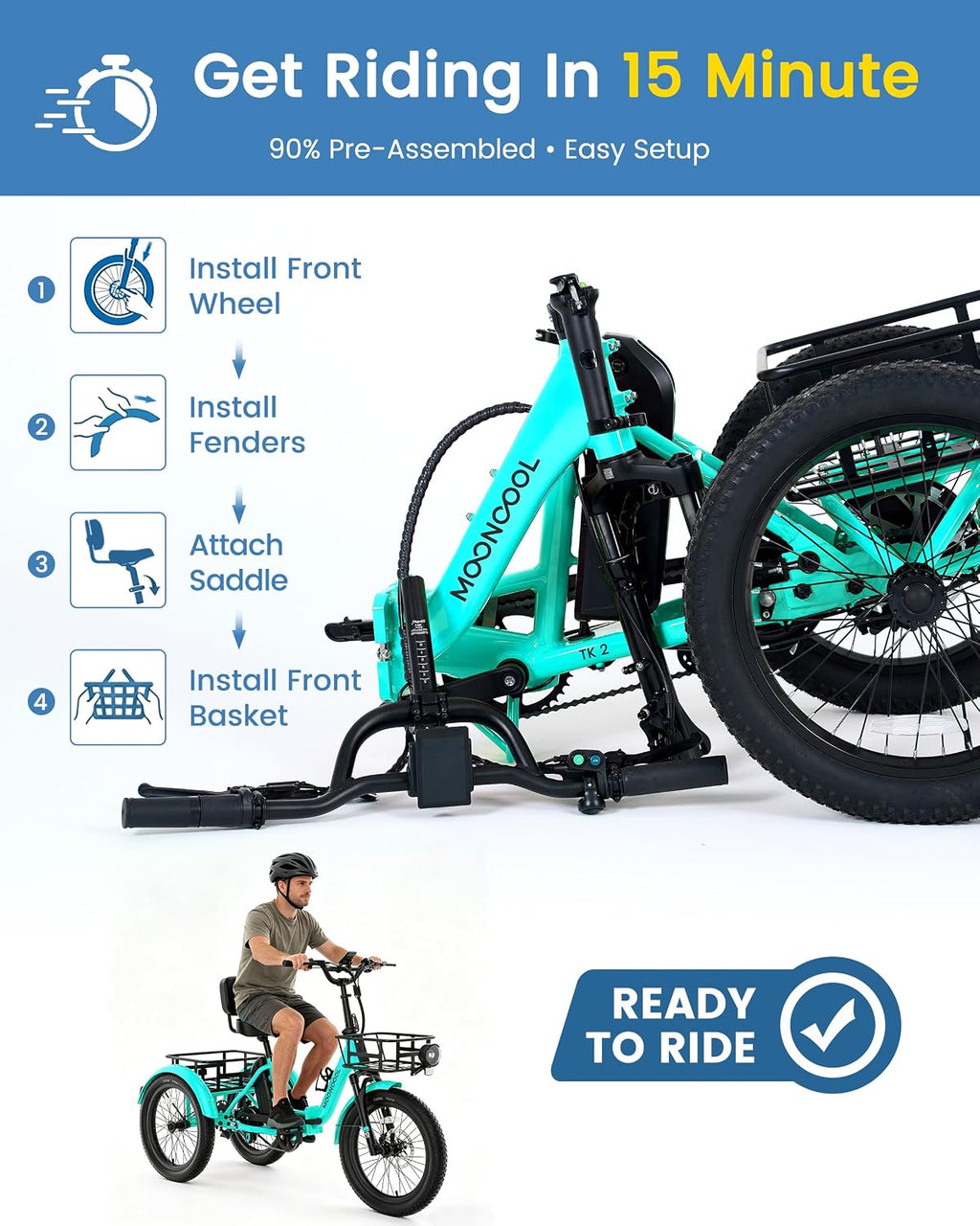 MOONCOOL Electric Trike for Adults, 500W/750W 48V Electric Tricycle for Adults, 20'x3.0' Fat Tire 3 Wheel Electric Bike, Folding Aluminum Adult Tricycle with Removable Battery