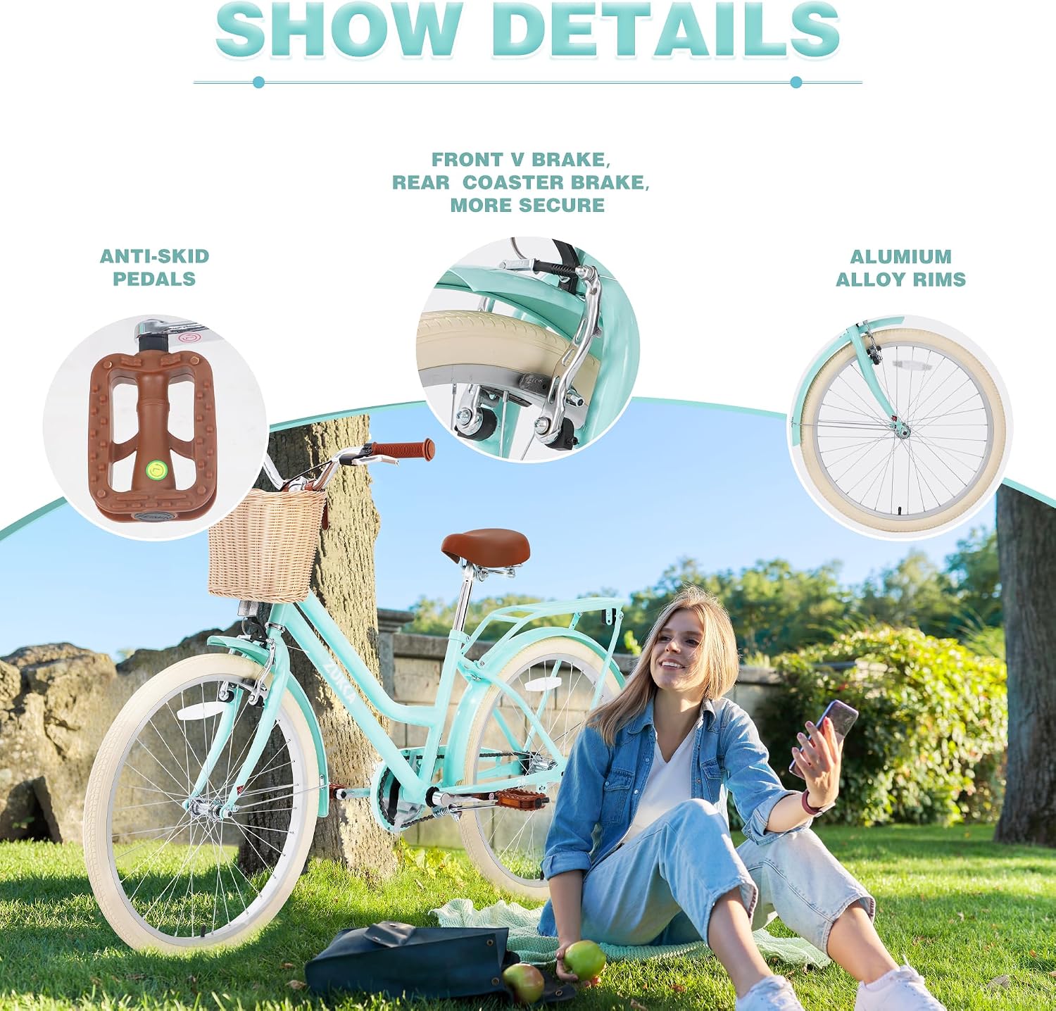 Girls Bike, 20/22/24 Inch Wheels, 1/7 Speed Kids Bike Cruiser Bike, Rear Cargo Rack for 7-14 Years Old Kids Bike, Multiple Colors