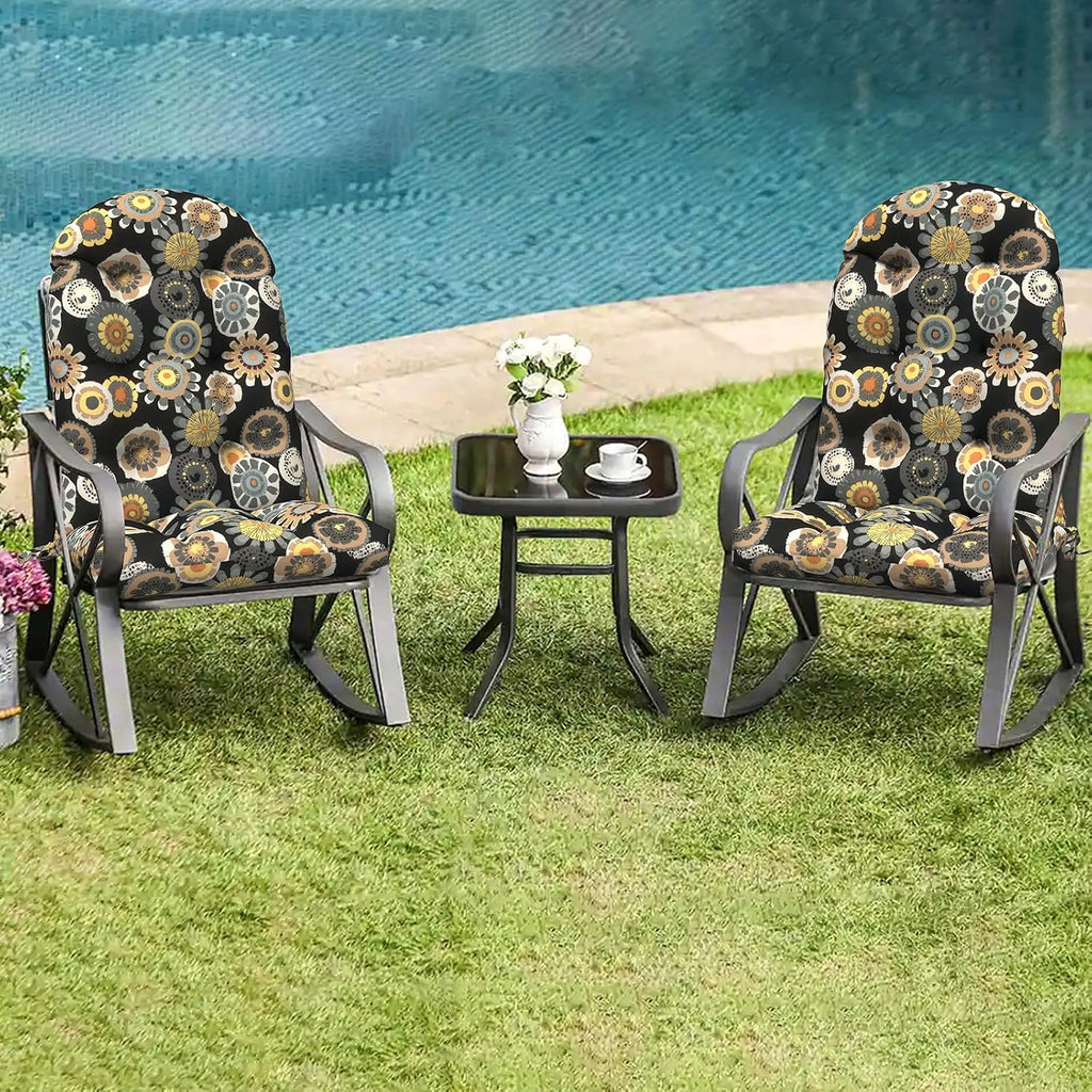 LVTXIII 2 Pack Outdoor Adirondack Chair Cushions, 44x19x4 Inch Water Repellent Patio Cushions for Rocking Chairs, Thick Tufted High Back Seat Cushion Set, Black Yellow Crosby