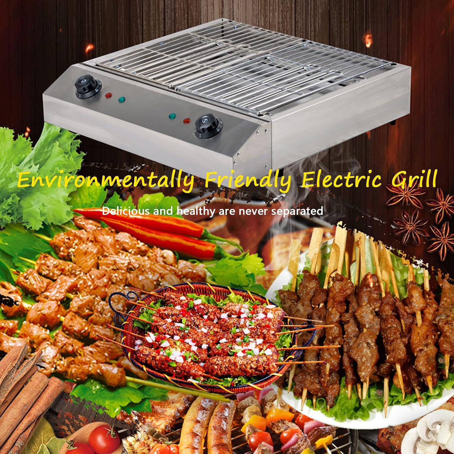 Electric Table Top Griddle,Smokeless Indoor BBQ Grill,with Temperature Control,Portable Kebab Grill,for Home Cooking (B)