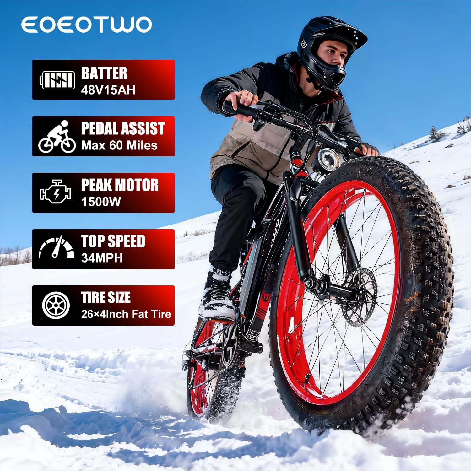 Electric Bike, 1500W Peak 30/33 MPH 26' Fat Tire Electric Bicycle, 60/70 Miles Snow Off-Road E Bike for Adults, Removable Battery, Dual Brake, 7 Speed