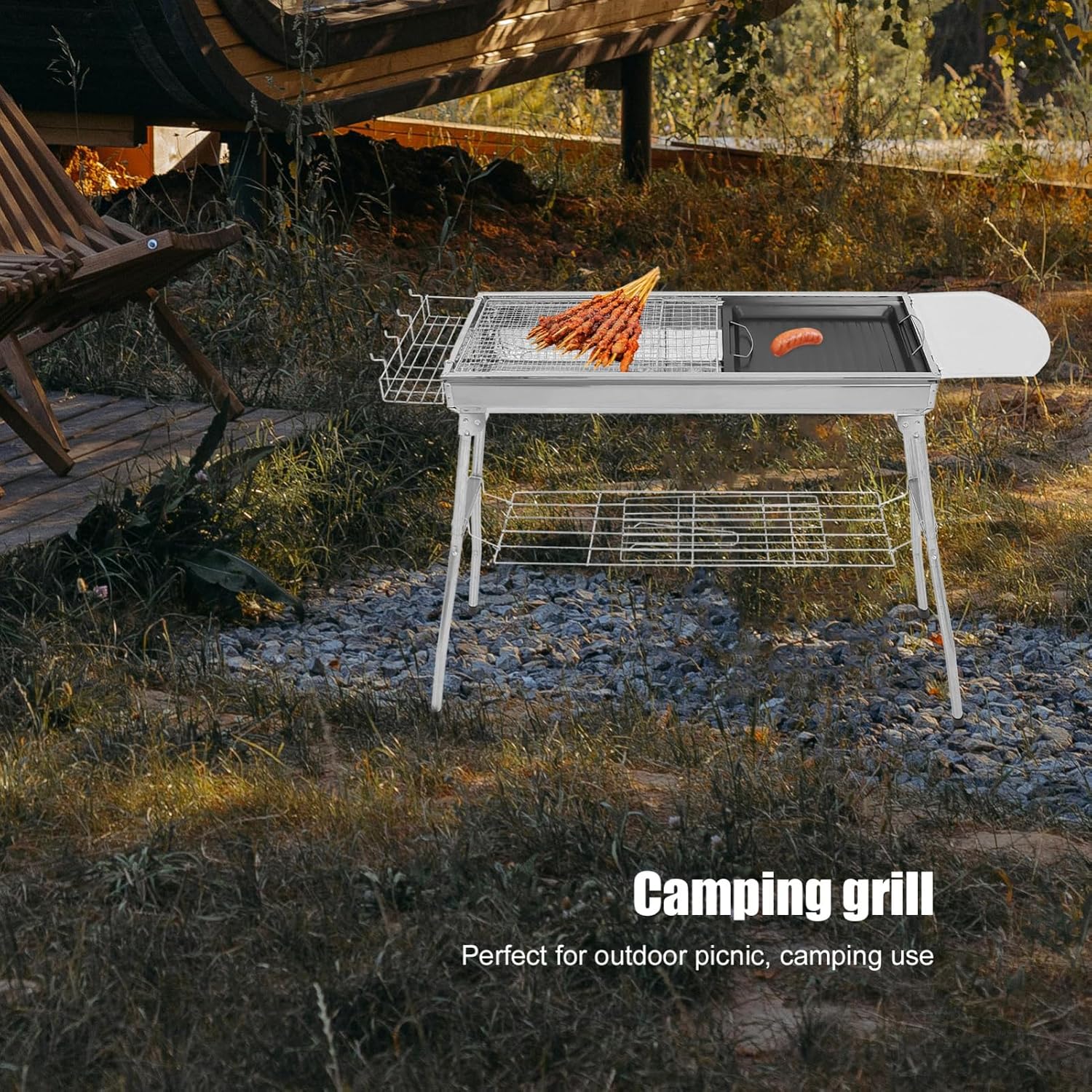 Abaodam 1Set Bbq Grill Portable Camping Grill for Outdoor Cooking Easy to Clean for Steaks Fish and Hamburgers for Backyard and Camping