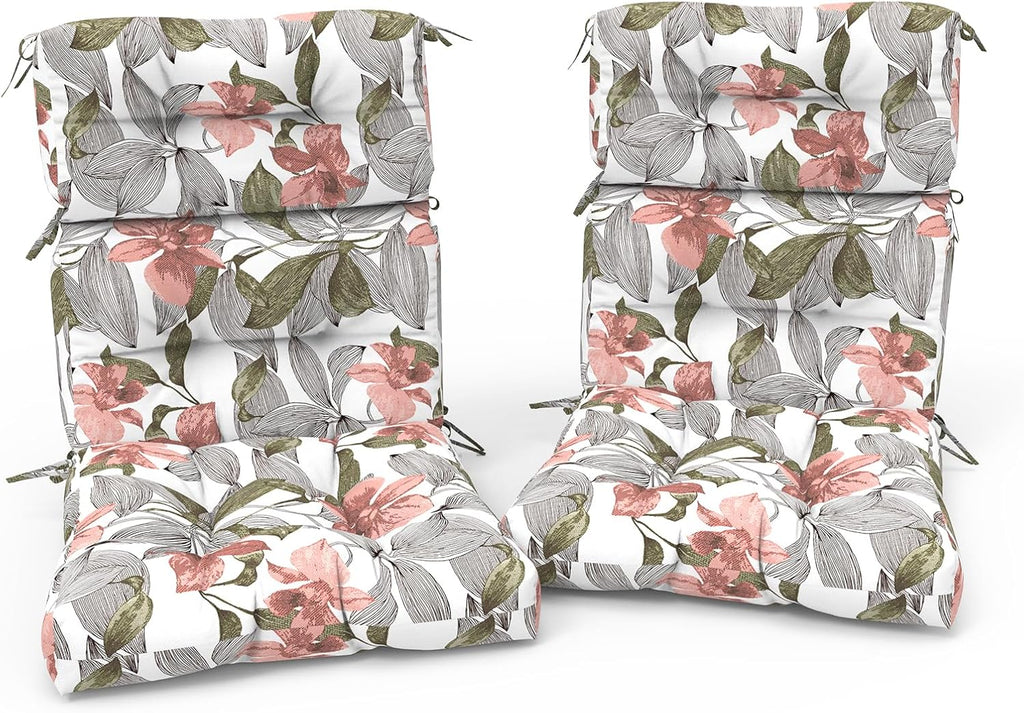 Outdoor High Back Patio Chair Cushions, Tufted Rocking Chair Cushions, Adirondack Cushions for Garden Porch Home Office Chairs Use, 44' x 22' x 4', 2 Pack, Clemens Noir Pink