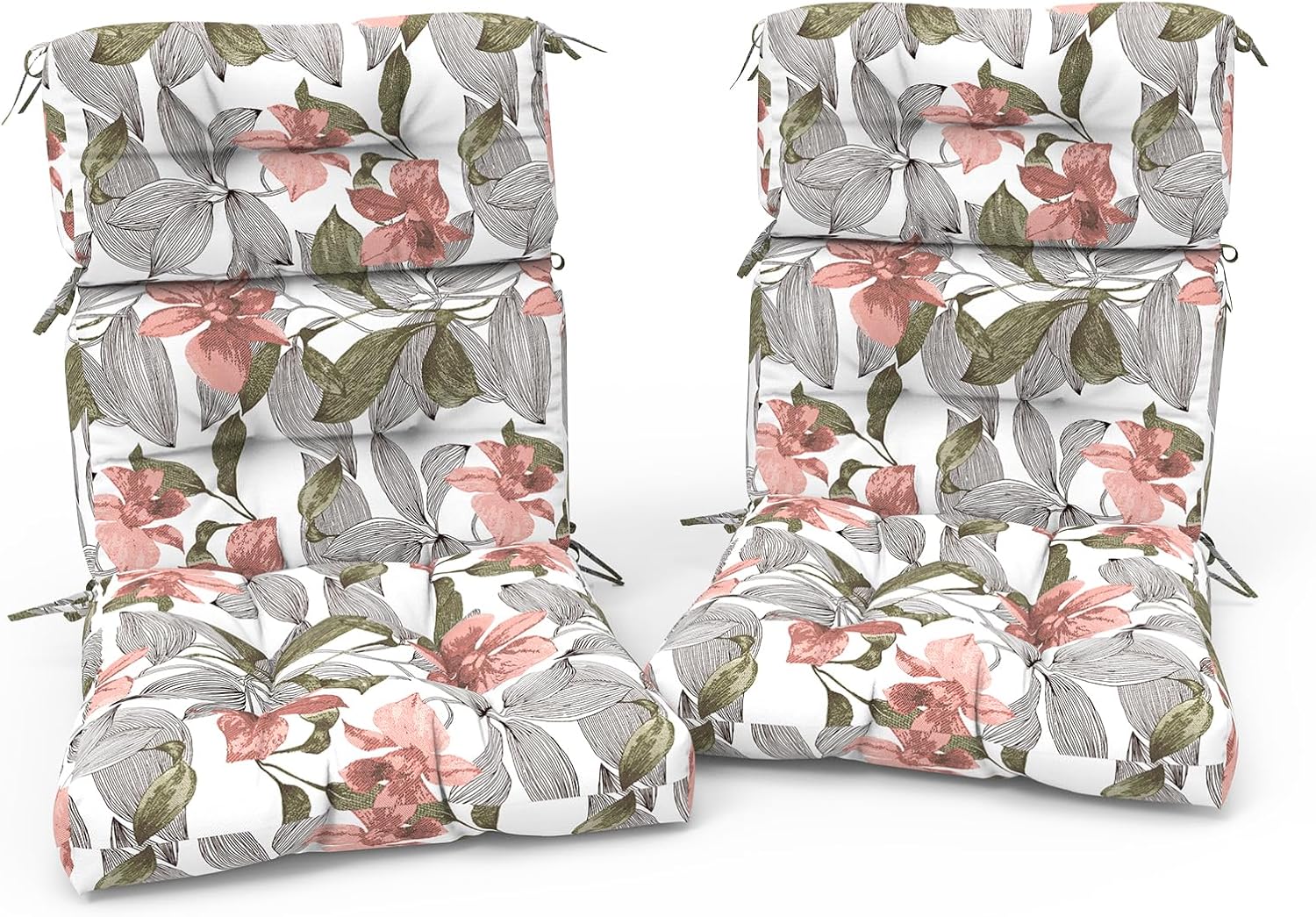 Outdoor High Back Patio Chair Cushions, Tufted Rocking Chair Cushions, Adirondack Cushions for Garden Porch Home Office Chairs Use, 44' x 22' x 4', 2 Pack, Clemens Noir Pink