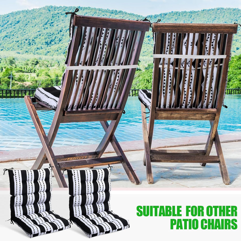 6 Pack High Back Outdoor Chair Cushions Bulk Waterproof Indoor Outdoor Chair Cushion Seat and Back Rocking Chair Cushion Thickened Patio Chair Pad for Indoor and Outdoor (Classic Strip)
