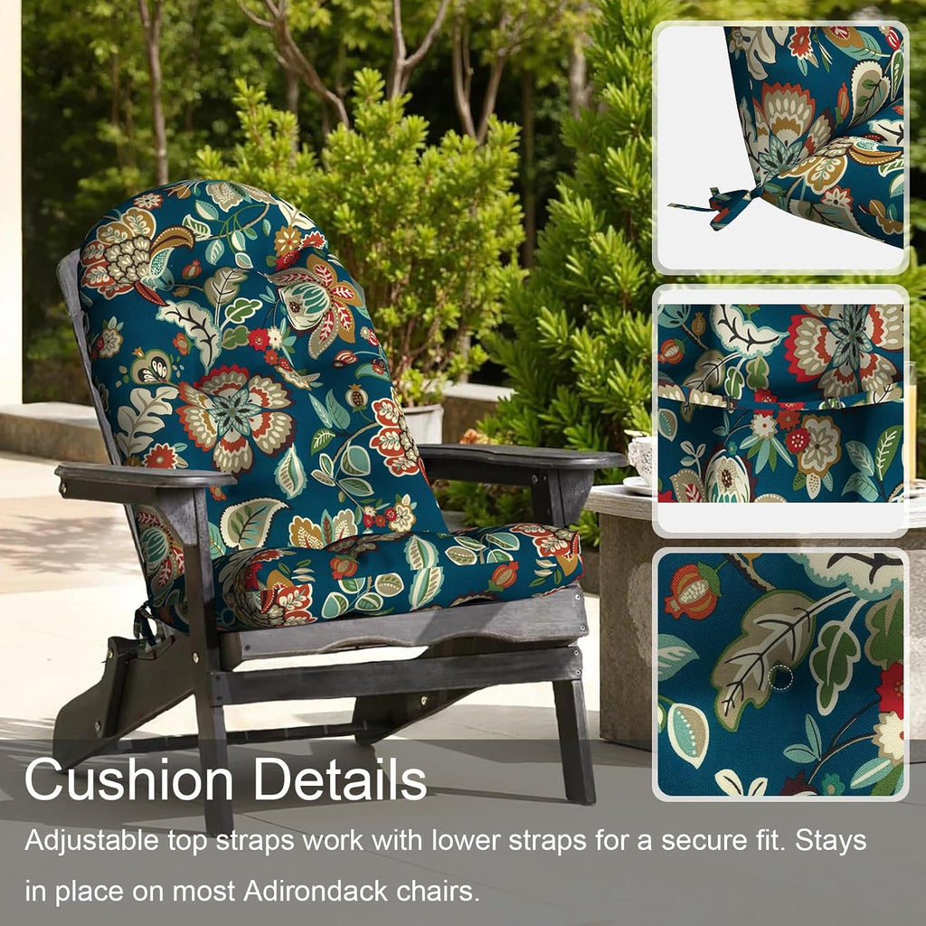 LVTXIII 2 Pack Outdoor Adirondack Chair Cushions, 44x19x4 Inch Water Repellent Patio Cushions for Rocking Chairs, Thick Tufted High Back Seat Cushion Set, Peacock Blue