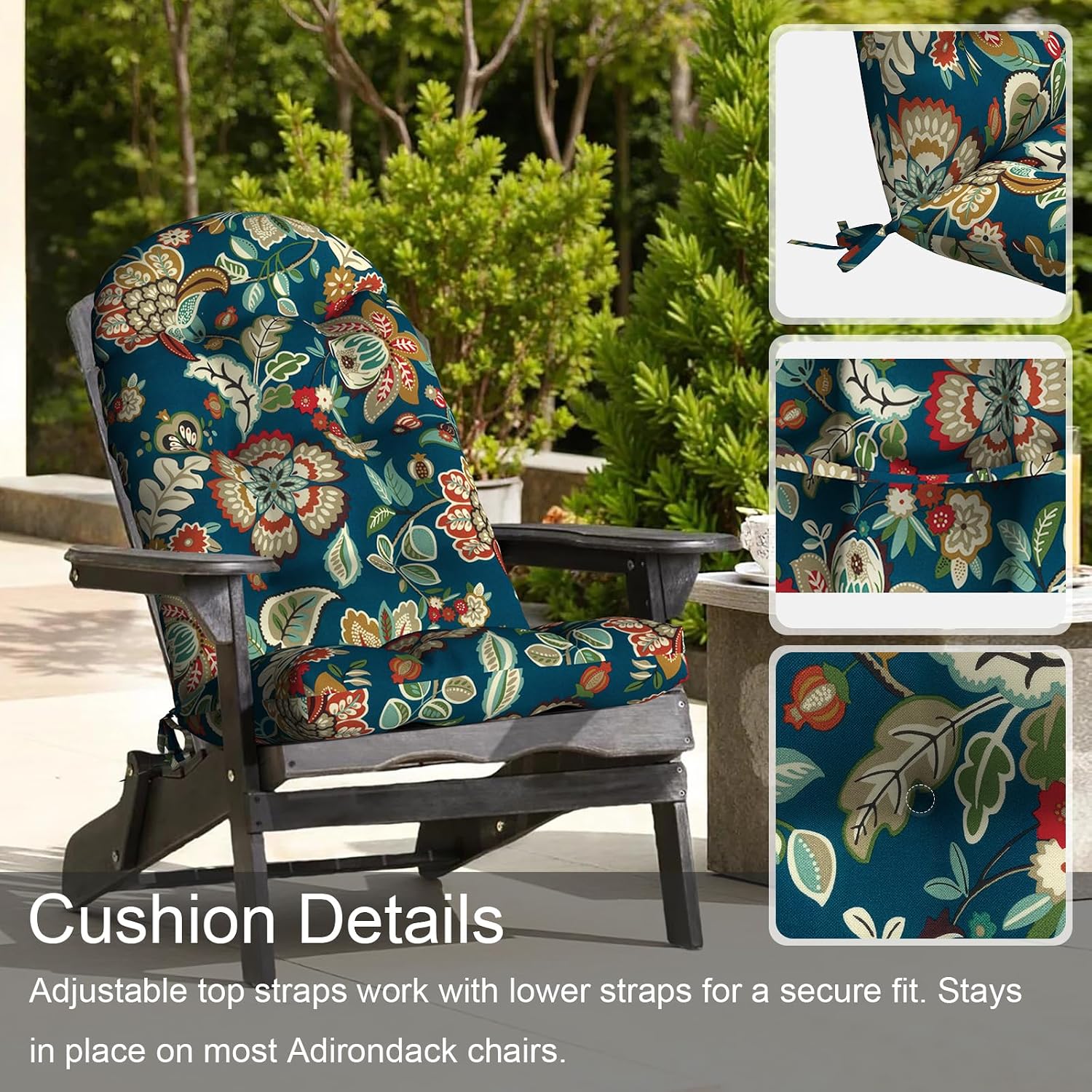LVTXIII 2 Pack Outdoor Adirondack Chair Cushions, 44x19x4 Inch Water Repellent Patio Cushions for Rocking Chairs, Thick Tufted High Back Seat Cushion Set, Peacock Blue