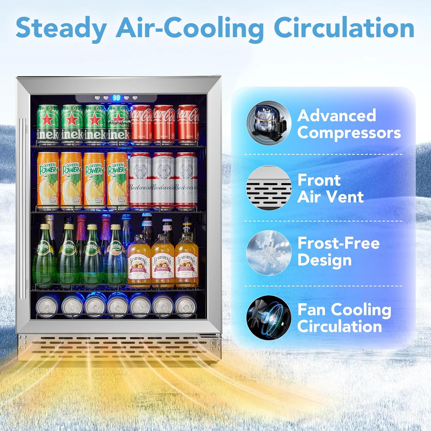 24 inch Beverage Cooler Refrigerator, 170 Cans Freestanding/Built in Dual Zone Beverage Fridge Glass Door for Home Kitchen