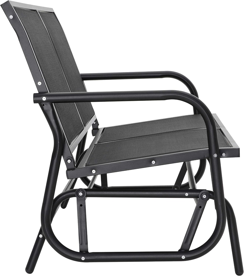 NUU GARDEN 2 Person Outdoor Glider Bench Patio Glider, Patio Glider Swing Chair with Powder Coated Steel Frame and Breathable Seat Fabric, Black Outdoor Loveseat, Black