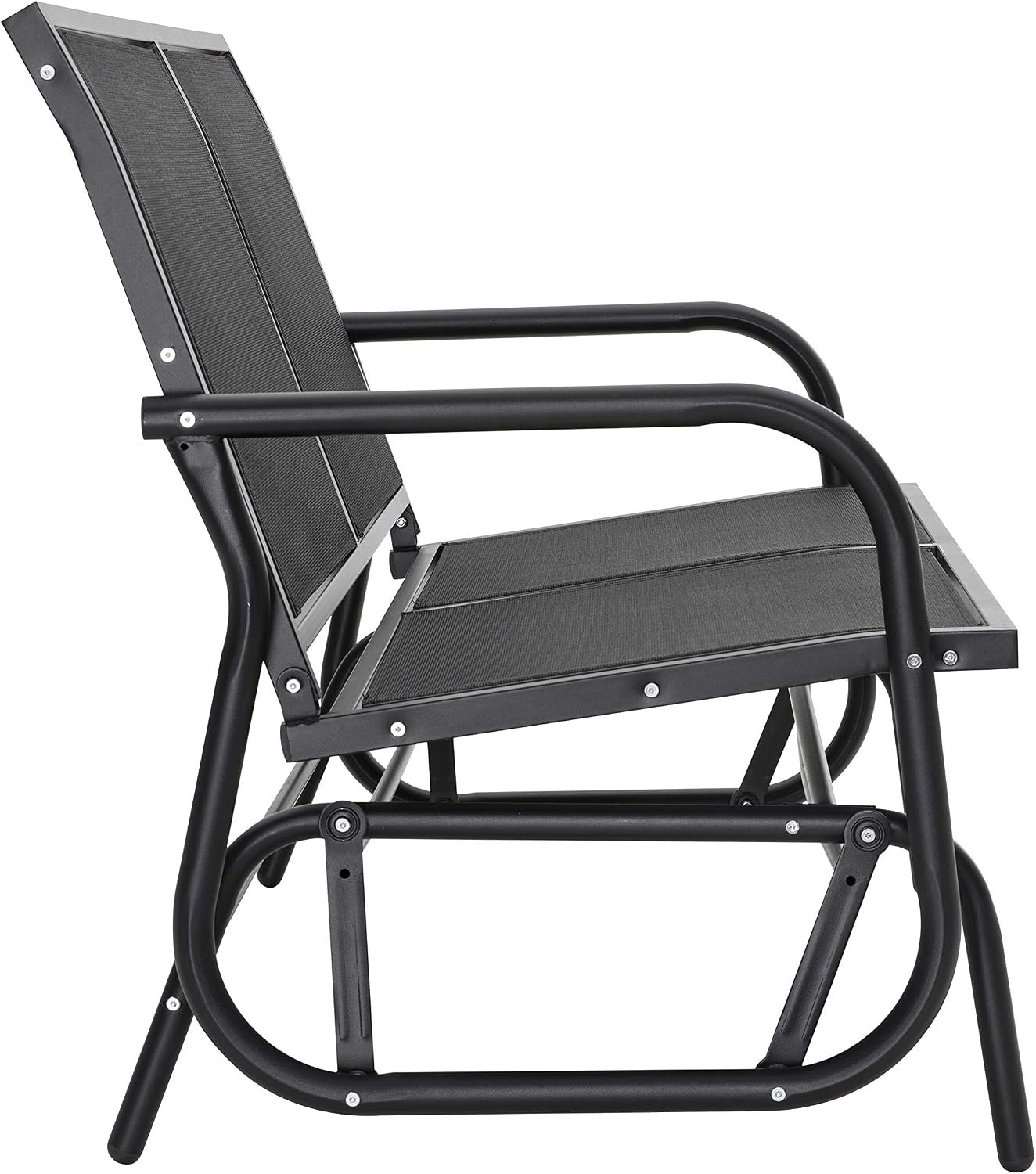 NUU GARDEN 2 Person Outdoor Glider Bench Patio Glider, Patio Glider Swing Chair with Powder Coated Steel Frame and Breathable Seat Fabric, Black Outdoor Loveseat, Black