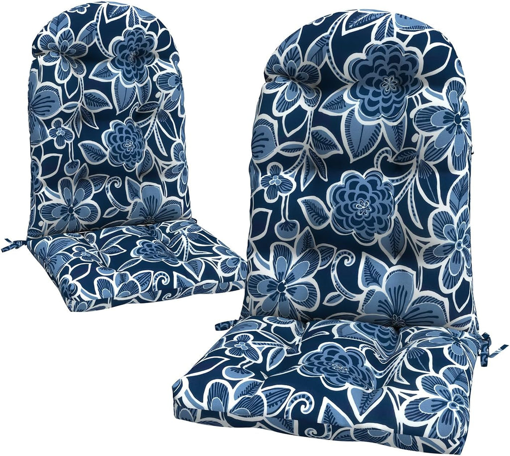 LVTXIII Outdoor Adirondack Chair Cushions, 44x19x4 Inch Non-Slip High Back Rocking Chair Cushion, Tufted Seat Cushion for Patio Furniture, Set of 2, Flower Navy