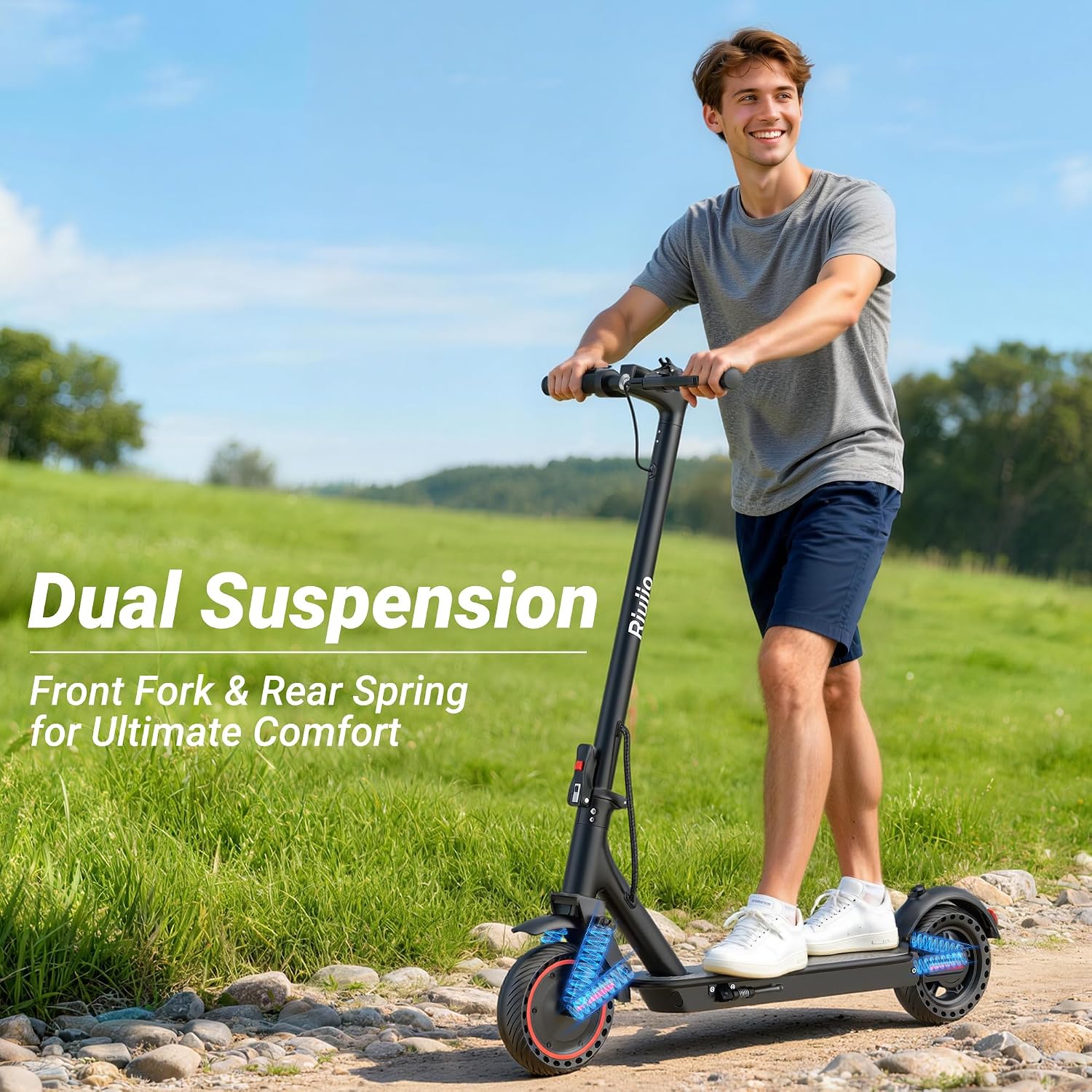Electric Scooter, 350W-500W Motor, 9 MPH to 22MPH, 10-41 Miles Range, Dual Suspension, Dual Braking, App Control, Foldable Commuter E Scooter for Adults and Teens