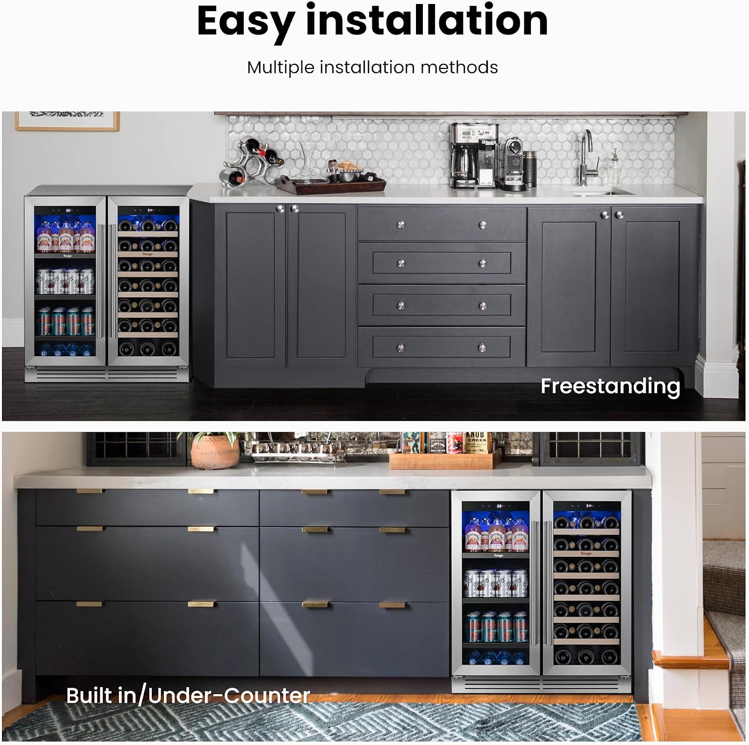 Yeego Wine & Beverage Refrigerator, 30 Inch 80 Cans and 33 Bottles Dual Zone Wine Cooler with Glass Door, 36-72°F Drink Cooler for Built-in or Freestanding, For Kitchen,Bar or Office