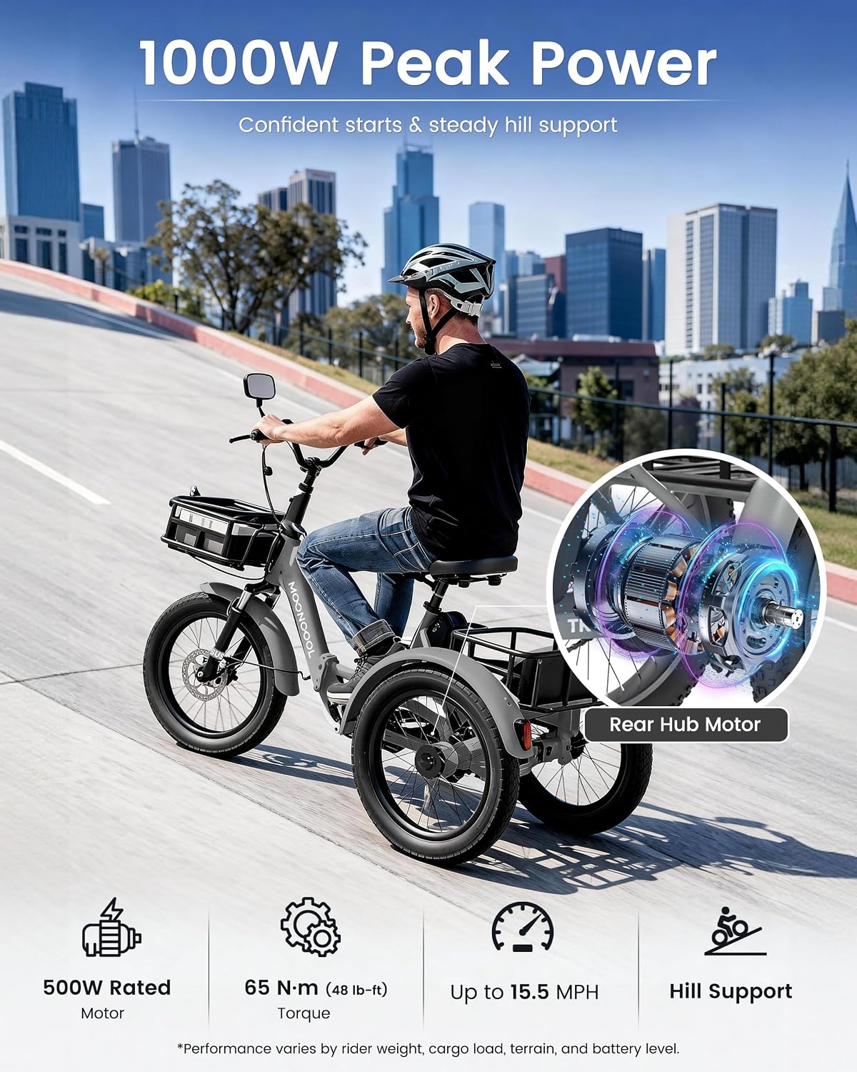 MOONCOOL Electric Trike for Adults, 500W/750W 48V Electric Tricycle for Adults, 20'x3.0' Fat Tire 3 Wheel Electric Bike, Folding Aluminum Adult Tricycle with Removable Battery