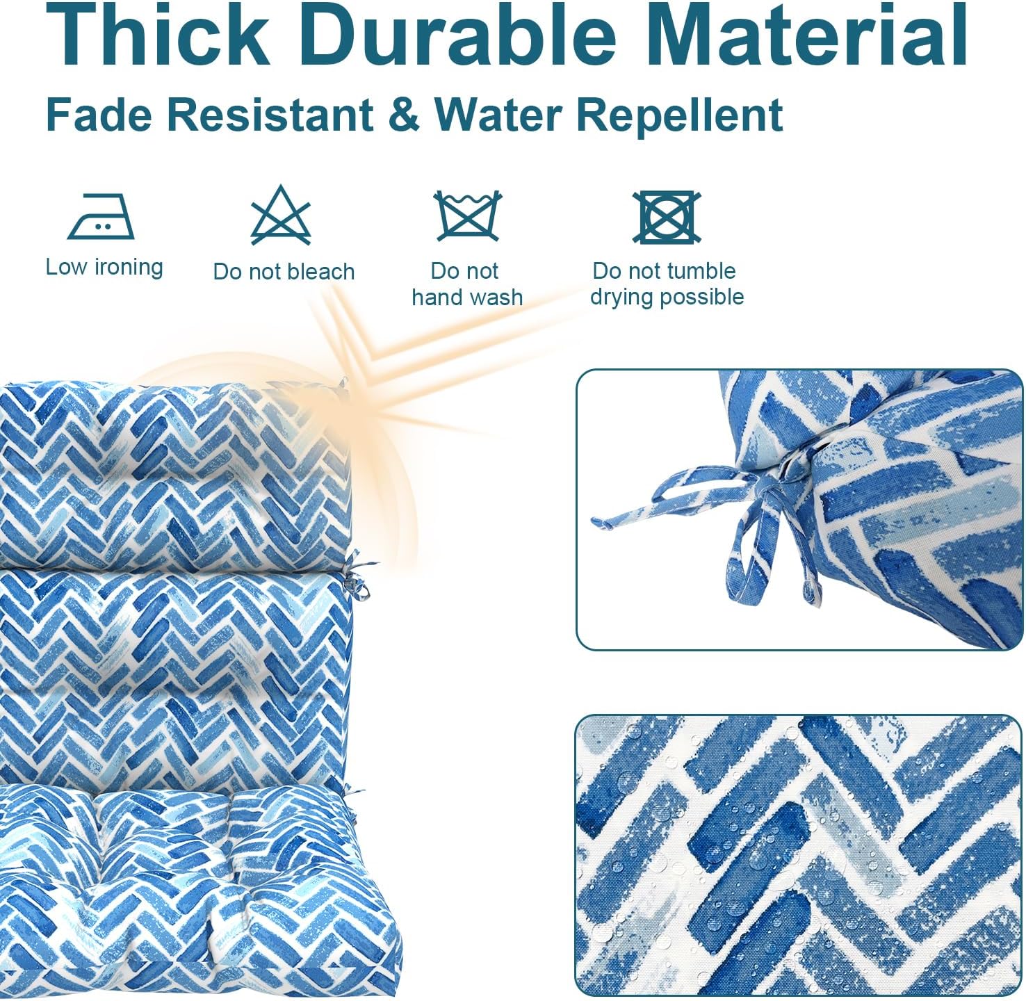 DYTXIII Outdoor High Back Chair Cushions Set of 2, Water Repellent Tufted Rocking Seat Cushions Replacement 44 x 22 Inch, Seat & Back Chair Pads for Patio, Balcony and Indoor Use -Blue Bricks