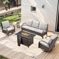 HUMMUH Patio Furniture Set with Fire Pit-Outdoor Swivel Glider Rocking Chair with Patio Sofa Outdoor Conversation Furniture for Deck Porch Garden Poolside Backyard-Brown/Beige