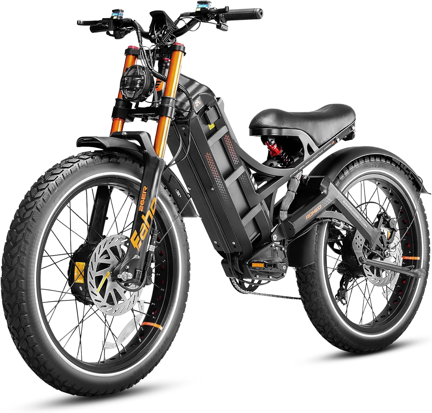 eAhora Romeo Pro 3 Electric Bike for Adults, 5600W 50MPH Dual Motor Ebike, 60V 80AH 250Miles Long Range Electric Bike, 26' *4.0 Fat Tire Electric Mountain Bike Full Suspension Off-Road E-Bike