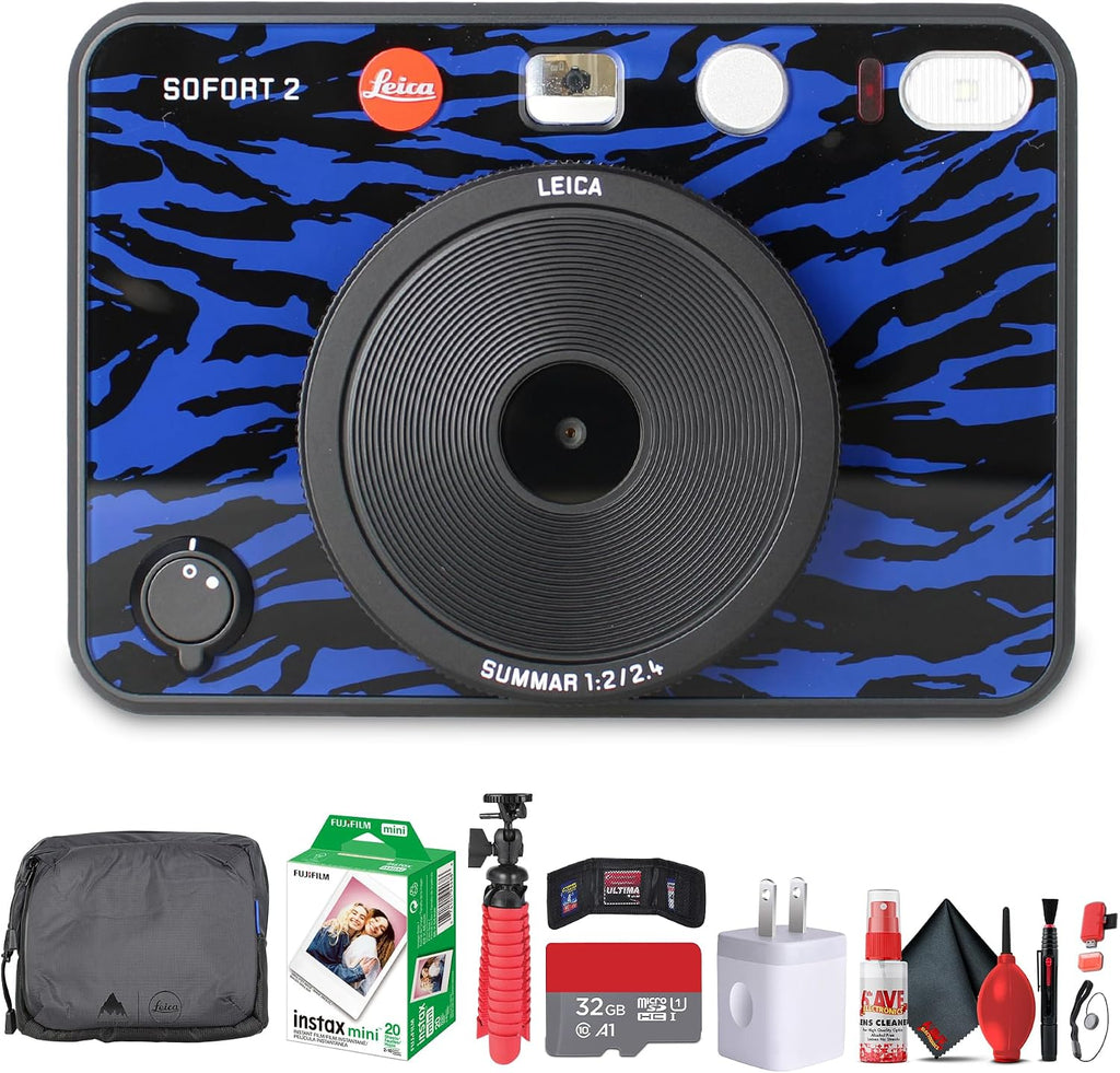 Leica SOFORT 2 Burton Edition Camera | Print + Digital Hybrid | Jake Blue Design | Creative Filters | Travel-Friendly Instant Camera (19194) + INSTAX MINI Film + 32GB Card + More