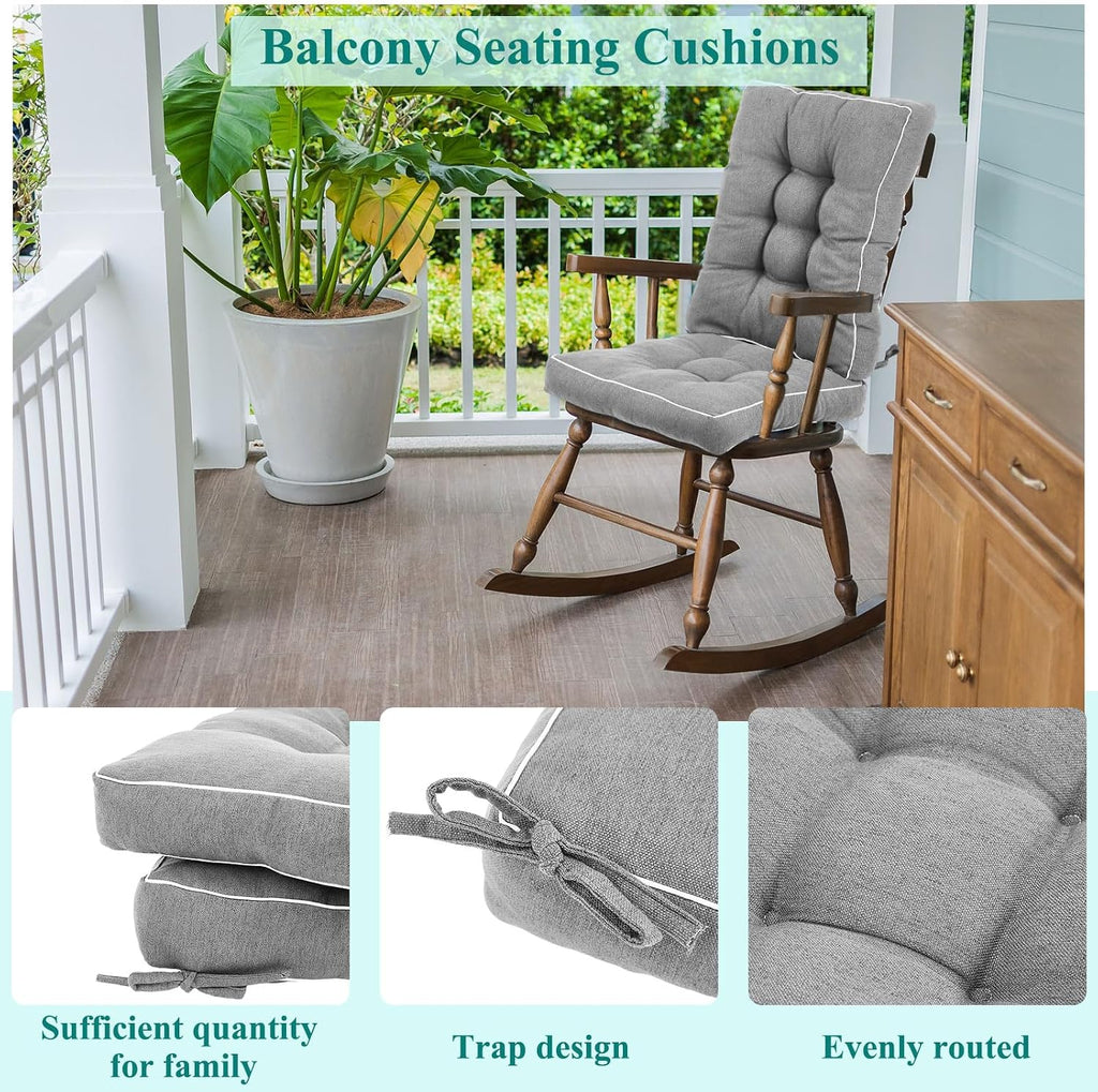 Juexica 4 Sets Outdoor Patio Cushions High Back Outdoor Chair Cushions Rocking Cushion Patio Fastness Chair Pads with Ties for Seasonal Indoor Home Office(Light Gray,19 x 19 x 4)