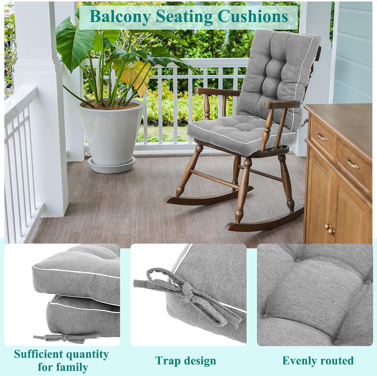Juexica 4 Sets Outdoor Patio Cushions High Back Outdoor Chair Cushions Rocking Cushion Patio Fastness Chair Pads with Ties for Seasonal Indoor Home Office(Light Gray,19 x 19 x 4)