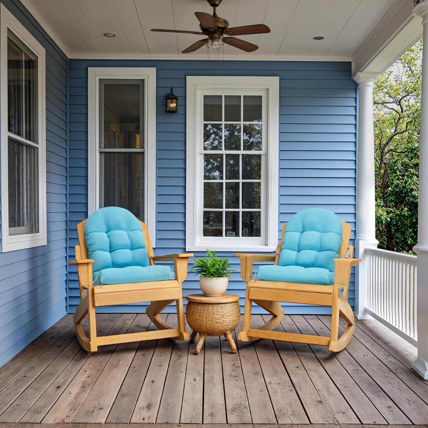 Sannwsg Adirondack Chair Cushion Set of 4, Rocking Chair Cushions, High Back Patio Cushions, Thickened Weather Resistant Patio Cushion with 6 Ties, Non Slip Fade & Waterproof