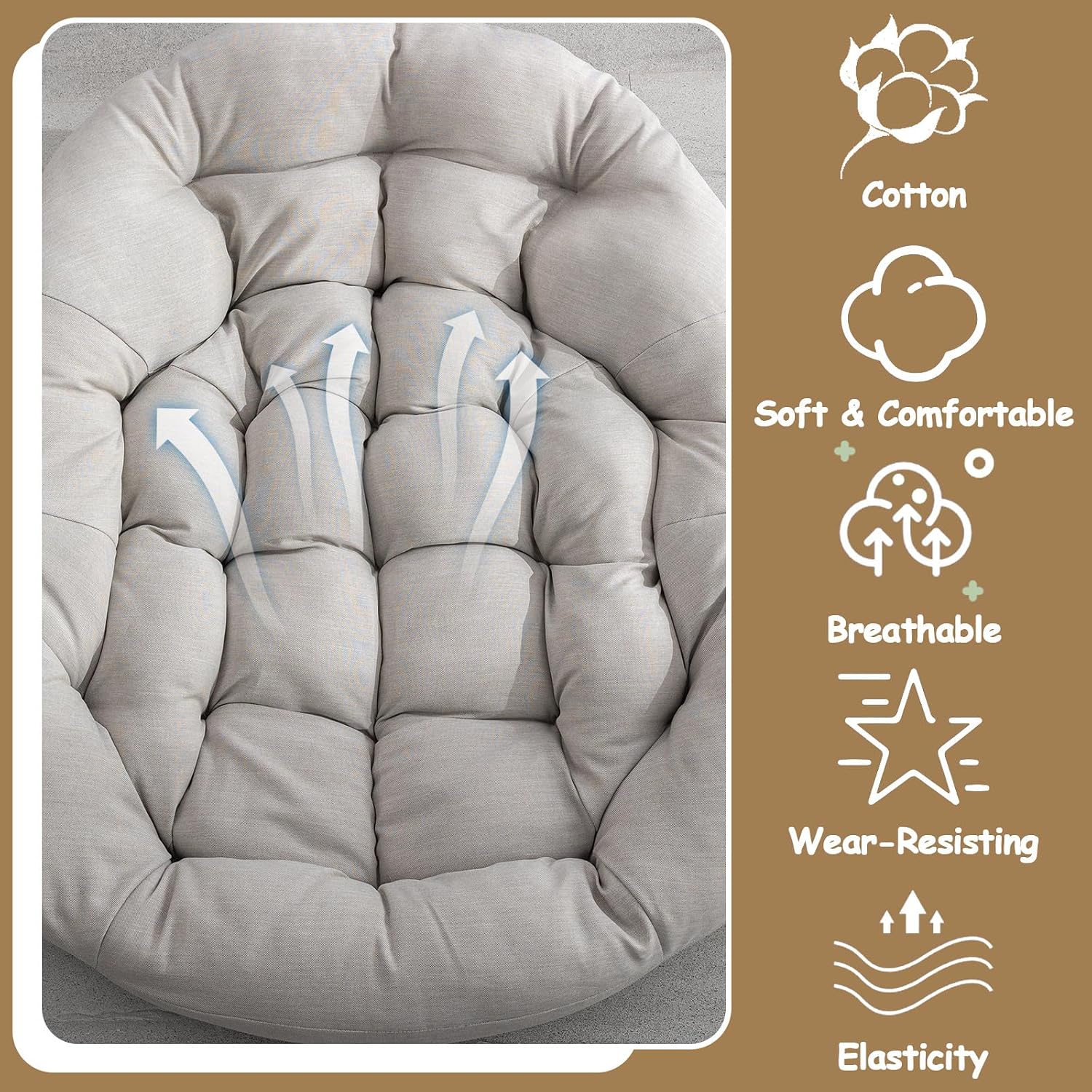 HRVEOCEI Papasan Rocking Chair with Cushion and Frame, Oversized Rocking Chair Indoor/Outdoor, Circle Chairs for Patio Garden Front Porch, Corduroy/Velvet (Beige)