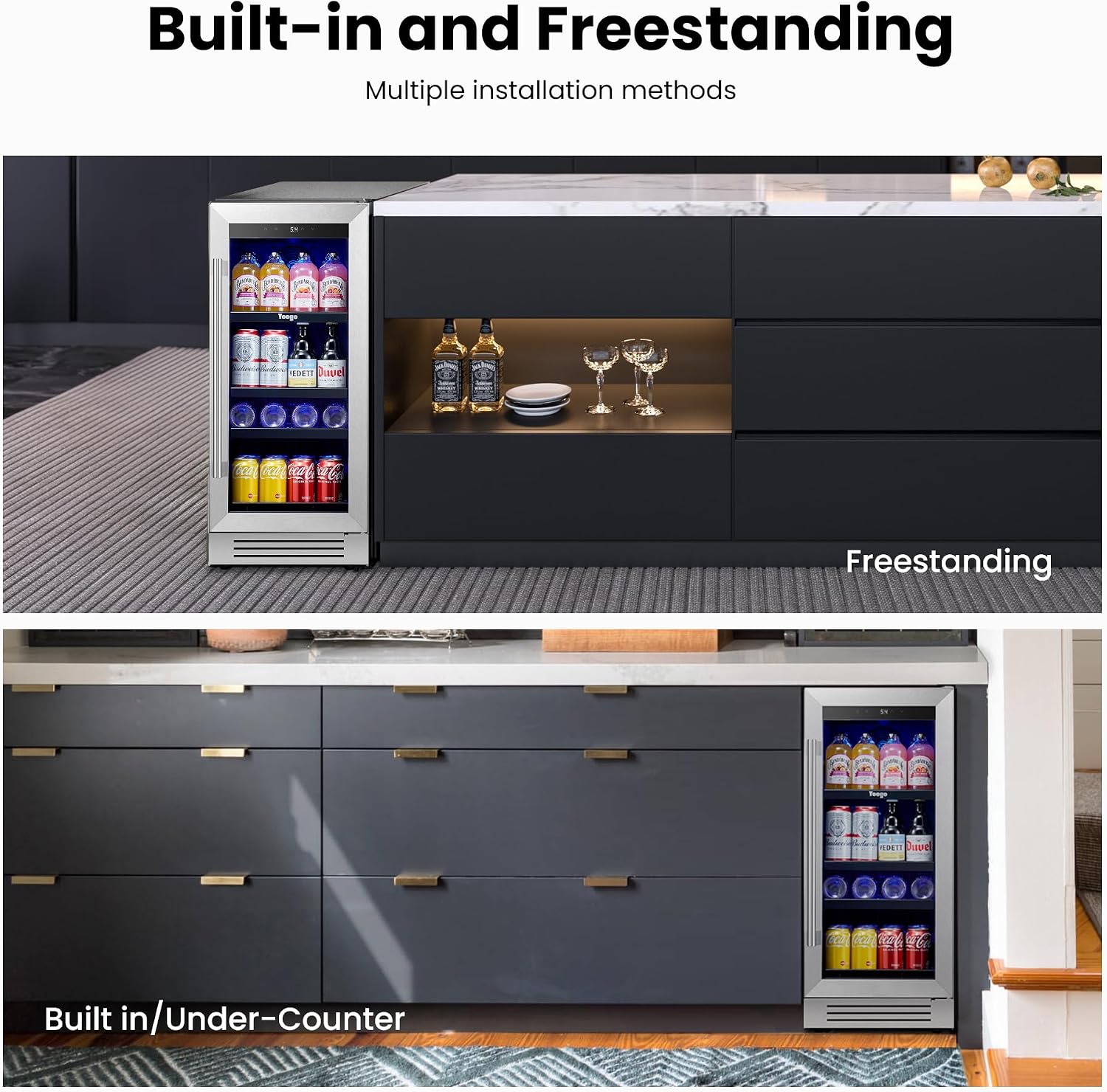 Yeego Beverage Refrigerator Cooler - 15 inch 100 Cans Mini Fridge with Glass Door, 34-54 ℉ Drink Cooler, Built-in or Freestanding for Wine Beer Soda Bar Office Home Dorm